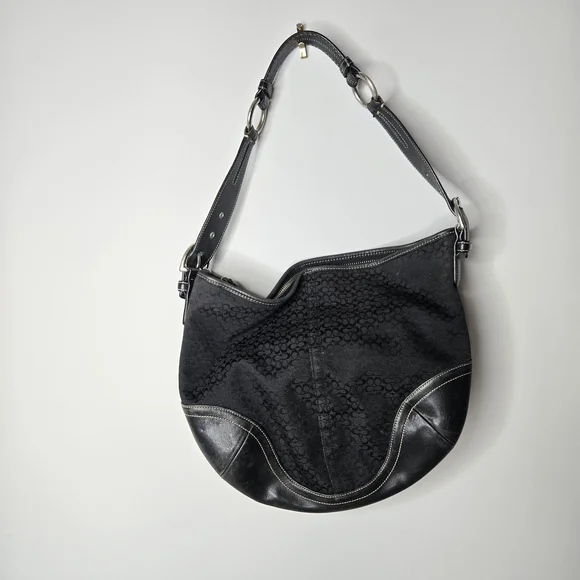 Coach Black Signature Jacquard Leather Trim Hobo Shoulder Bag A05N-1461 - Picture 1 of 4
